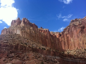 Chiseled, cliffy Golden Throne lords over Capitol Reef National Park in southern Utah.